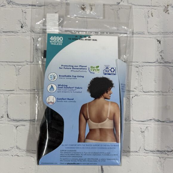 Playtex 18 hr Lace Bra Women Size 40C Black Wireless Smooth Breathable - Picture 2 of 7